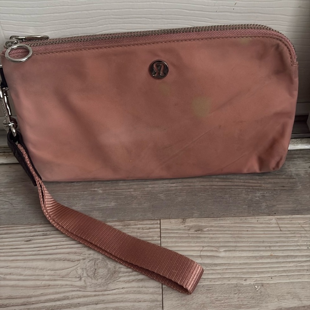 Lululemon Cherry Tint Pink Leather Double Up Pouch Bag Wristlet Clutch
